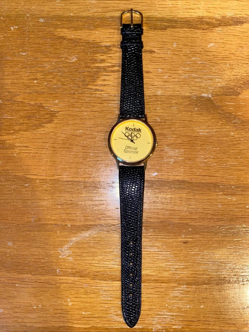 Kodak Olympic Sponsor Quartz Watch Men Gold Tone Leather Needs Battery Vintage
